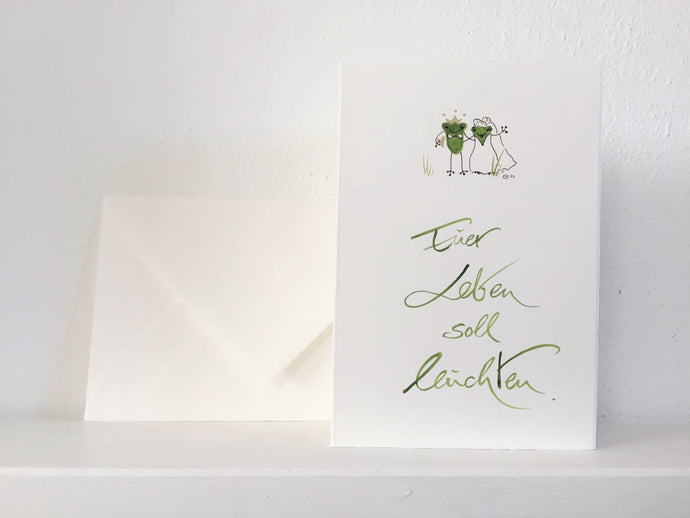 Handgeschriebene Hochzeitskarte mit Froschmotiv Euer Leben soll leuchten online kaufen