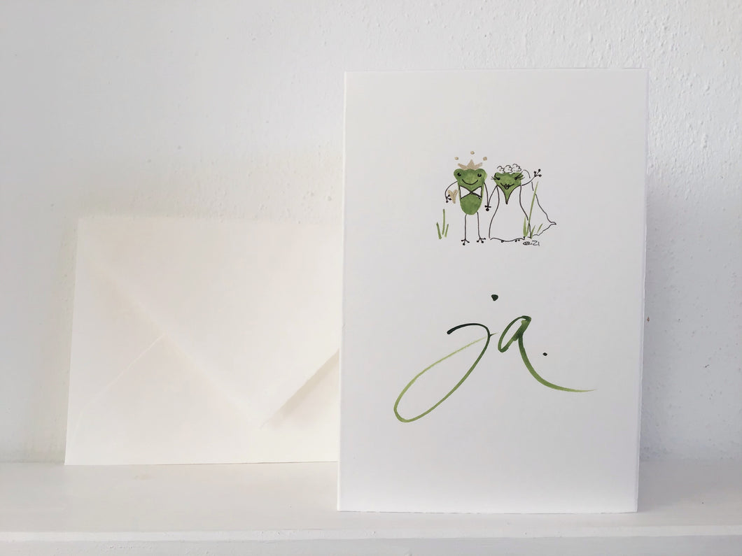 Handgemachte Hochzeitspostkarte ja mit Paar-Motiv online kaufen
